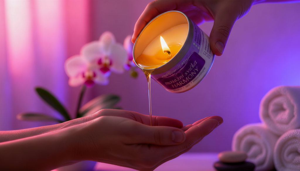 Masážní svíčka Harmony proměněná v hřejivý olej při masáži